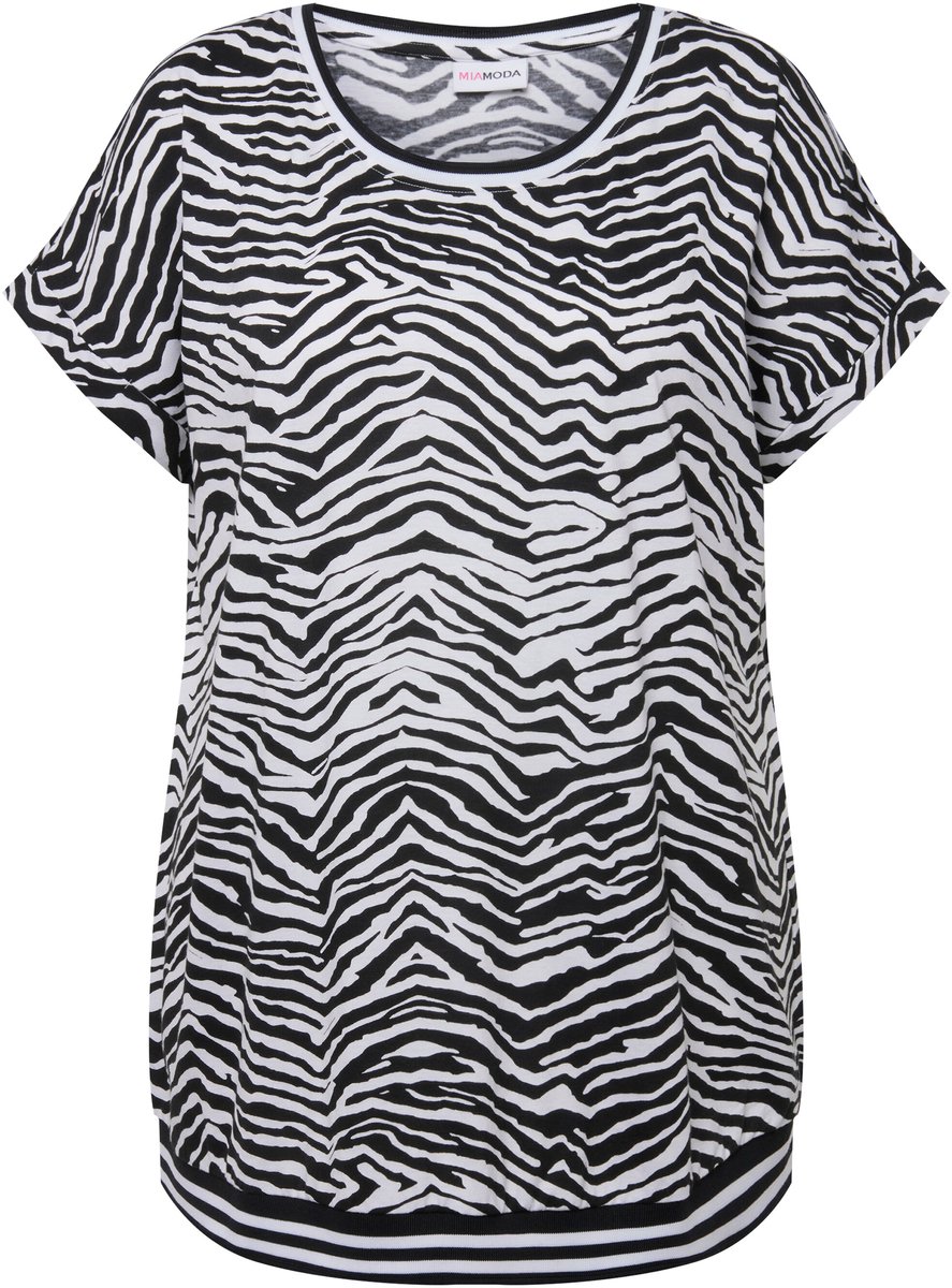 MIAMODA - Dames - T-shirt oversized zebra ronde hals - Zwart - Maat 44