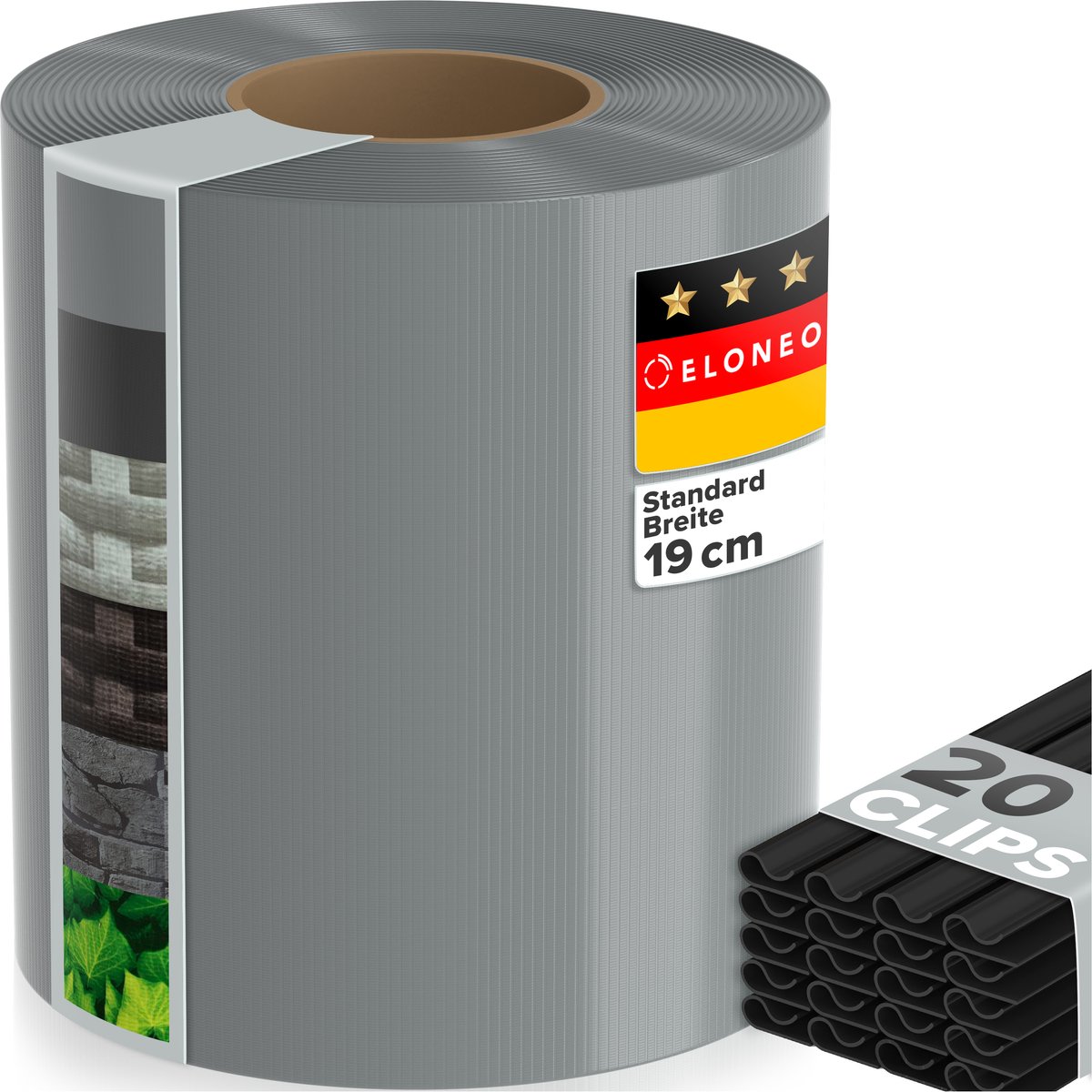 ELONEO PVC privacy strips voor dubbelstaafmat hekwerk, weerbestendig – 35 m x 19 cm – 1 rol