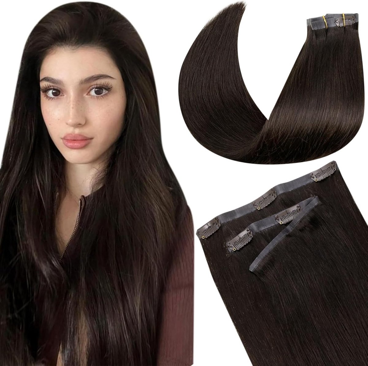 Onzichtbare Clip-In Haarverlenging Echte Haren Recht 7 Delen 45 cm