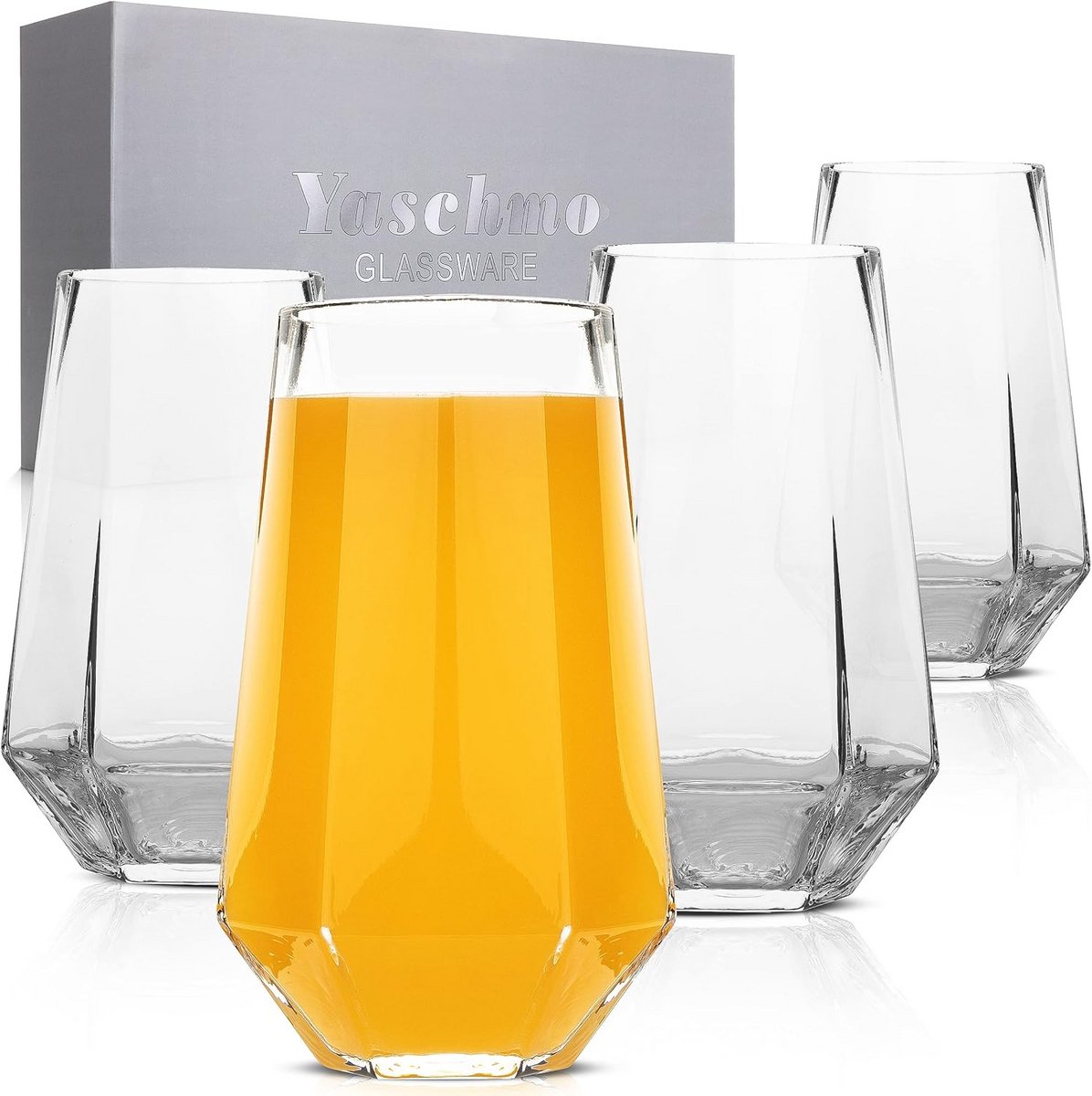 Set van 4 Grote Zeshoekige Glazen voor Bier en Dranken