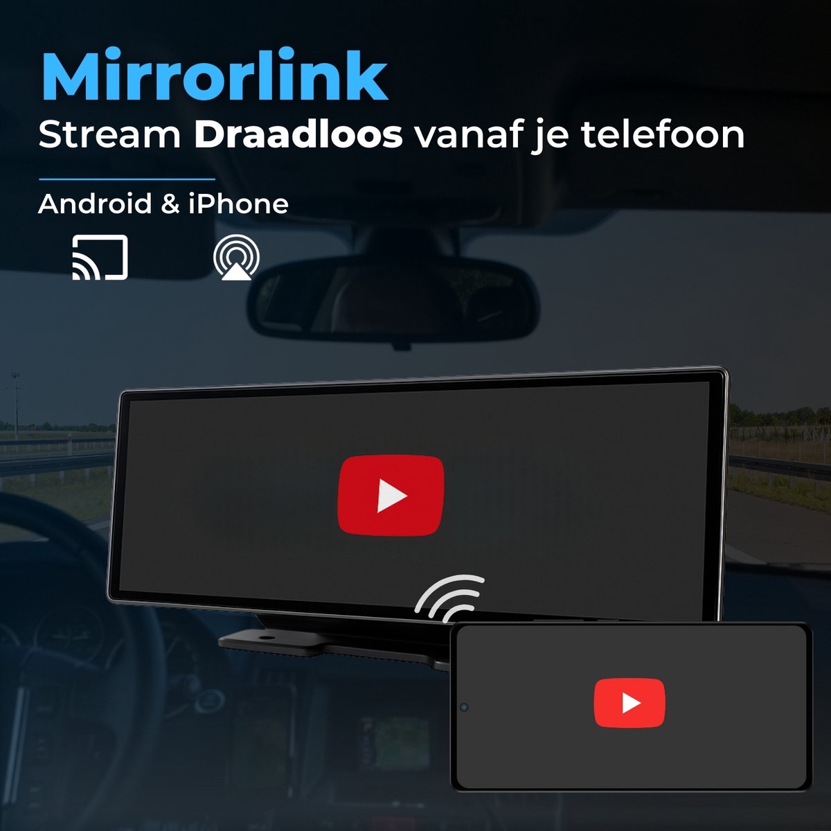 CarPlay Android Auto scherm 10 inch auto navigatie touchscreen Bluetooth handsfree AUX FM transmitter - Afbeelding 5