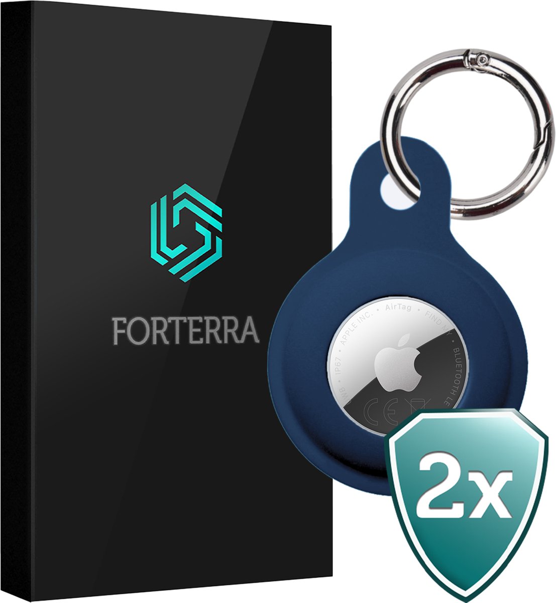 Forterra Sleutelhanger - Geschikt voor Apple AirTag 2e generatie - Houder - Siliconen Hoesje - Donkerblauw - 2 PACK