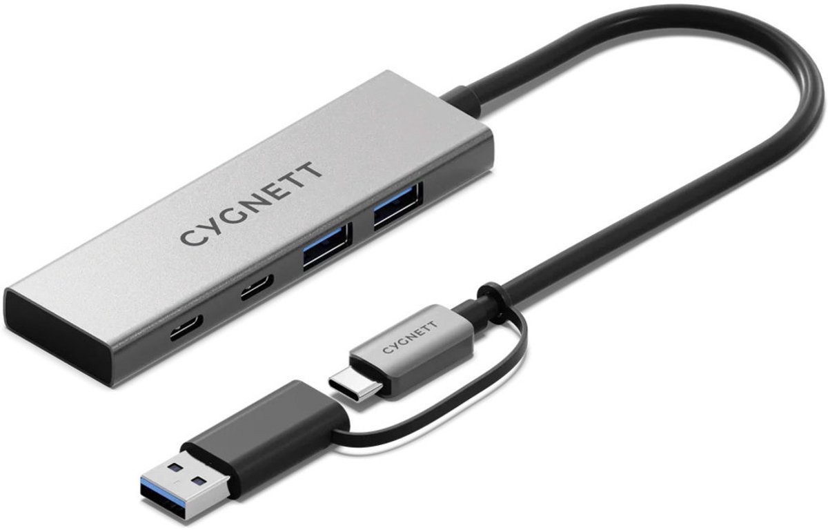 Cygnett USB-A / USB-C naar USB-A / USB-C Hub - Zilver