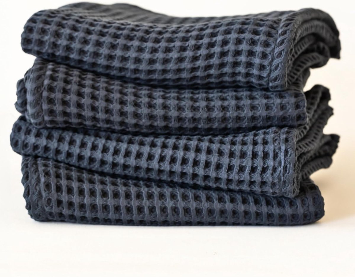 Set van 4 Luxe Wafelhanddoeken Antraciet - Extra Groot Turks Katoen