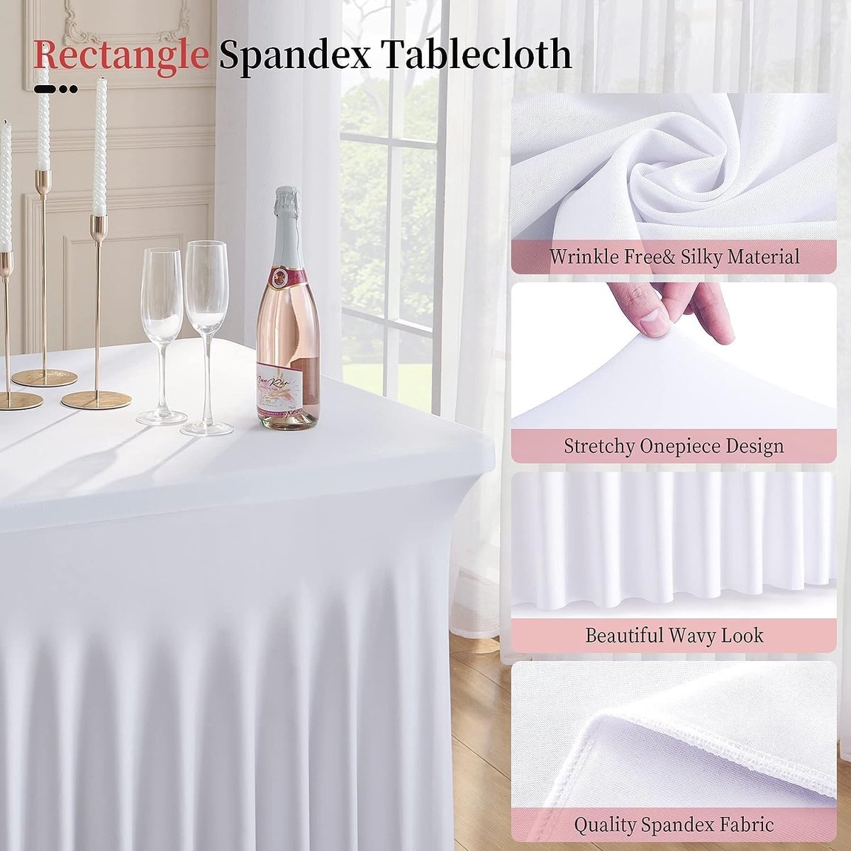 Spandex Tafelkleed Rechthoekig Wit Kreukvrij met Rok voor Feest en Bruiloft