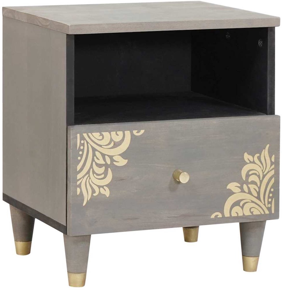 vidaXL Nachtkastje - met - lade - Grijs - 40 - x - 33 - x - 46 - cm - Massief - Mango - Hout