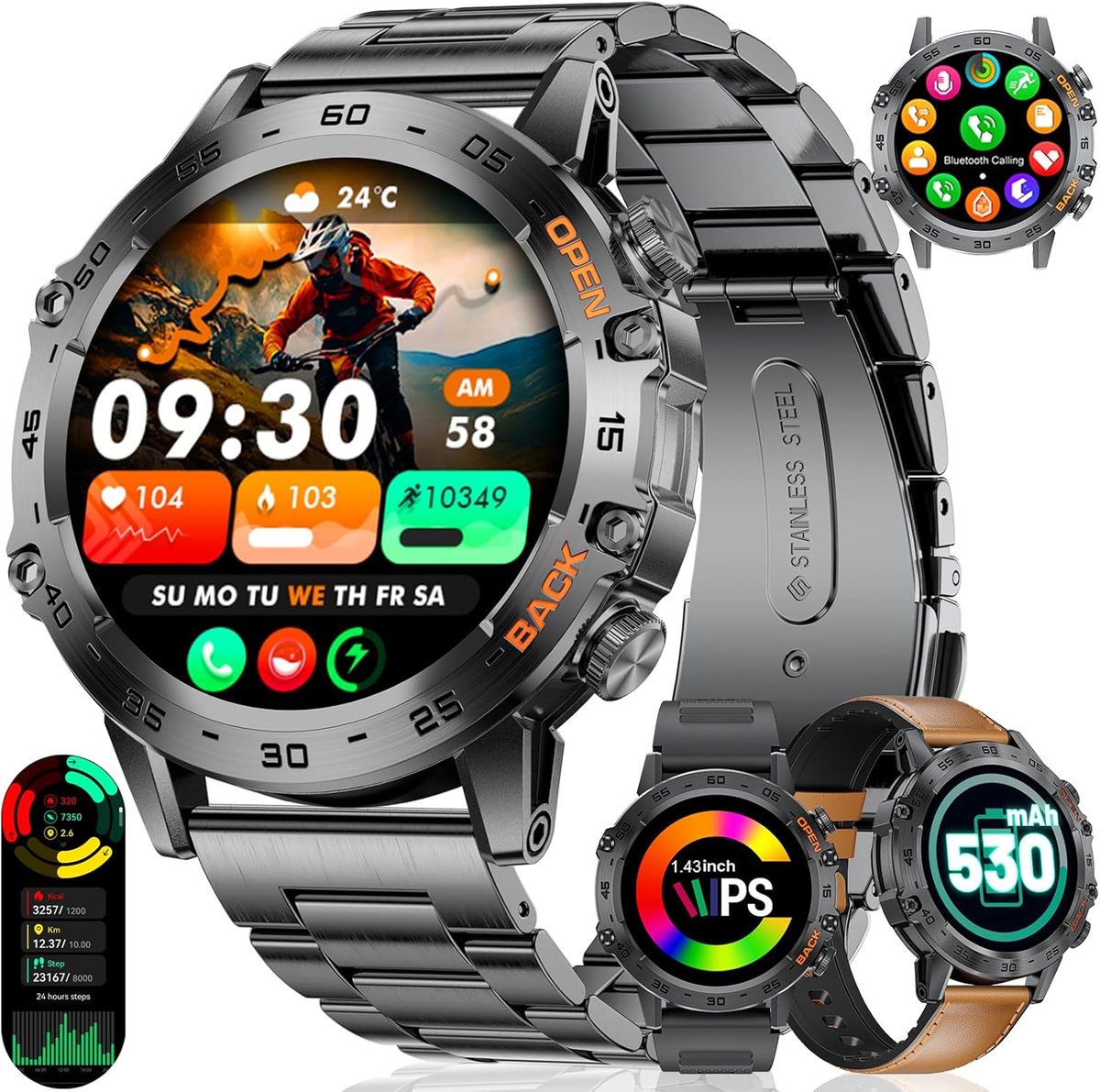 Luxe Heren Smartwatch met HD Display, Telefoonfunctie en 100+ Sportmodi - Waterdicht