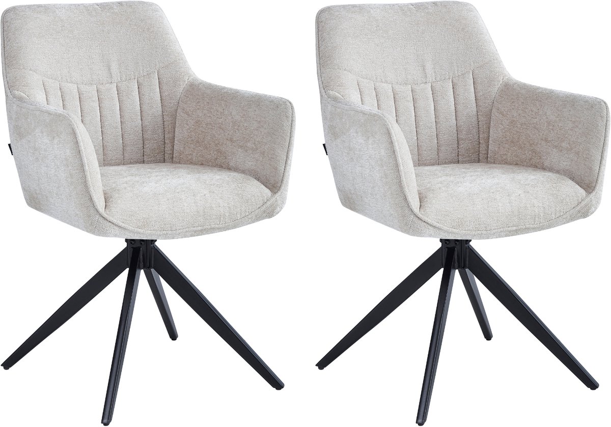 Colenis New Yade Eetkamerstoel - Set Van 2 - Beige - Chenille Stof - Industrieel - 180° - Draaistoel