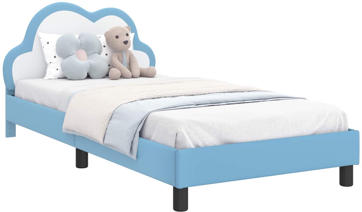 vidaXL Kinderen - bedframe - met - hoofdboard - Blauw - 90 - x - 200 - cm - PU
