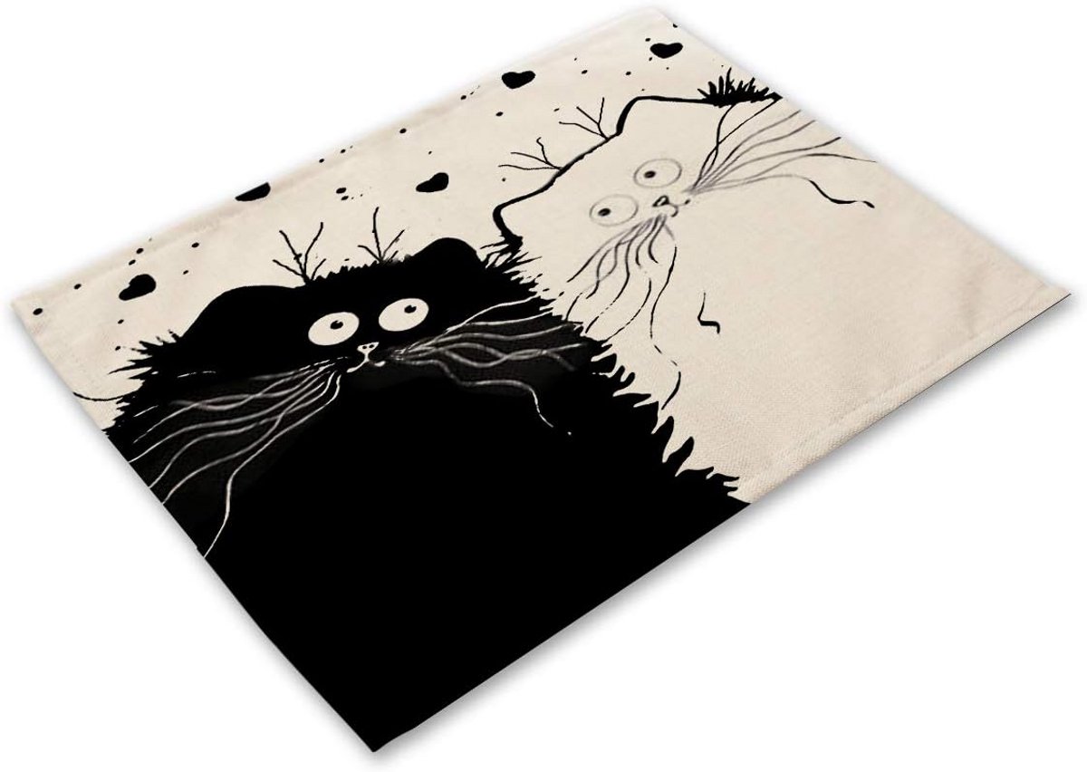Set van 4 Placemats met Schattige Kattenprint voor Eetkamertafel