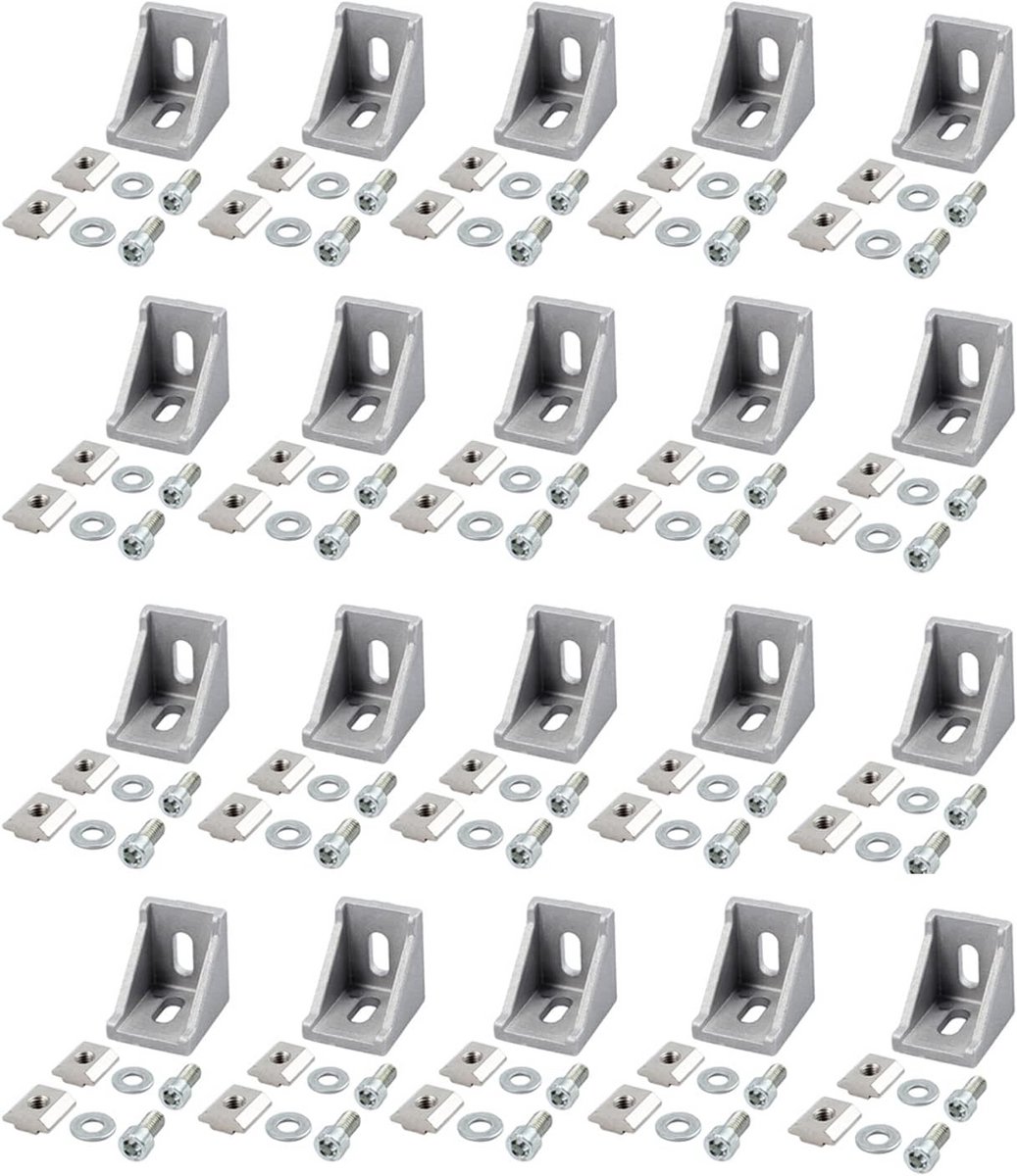 20x Hoekverbinders 90 Graden voor 20x20 Aluminium Profielen - Bevestigingsmateriaal Framebouw