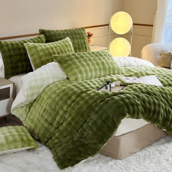 Luxe Pluche Dekbedovertrekset 200x220 cm Groen Warm Kleurverloop Superzacht Winterbeddengoed
