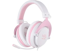 Mono Gaming Headset Roze met Intrekbare Microfoon - Lichtgewicht Bedraad Oortelefoon