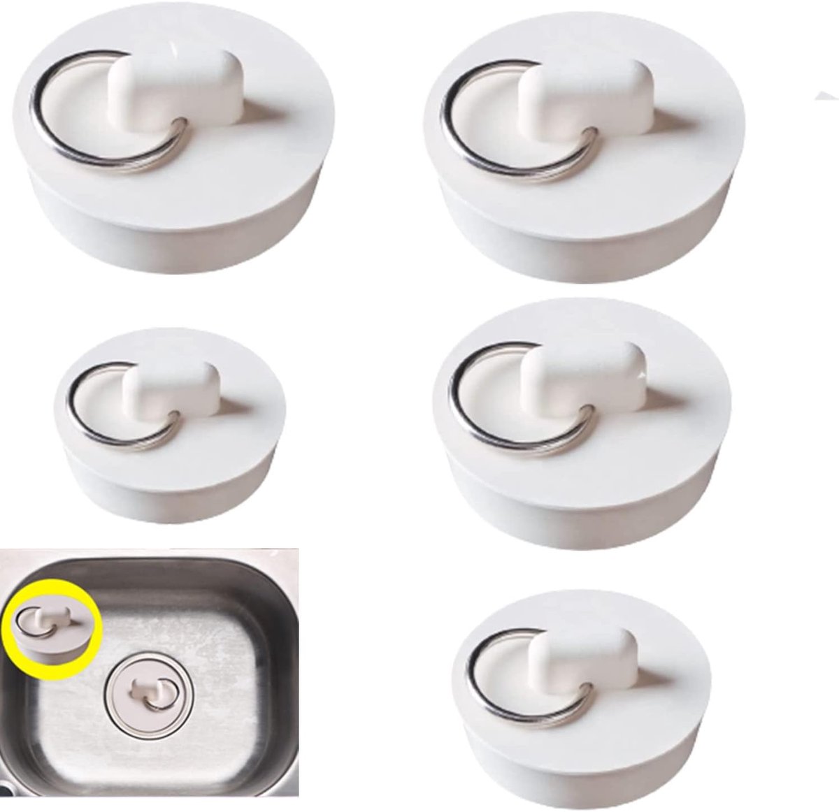 Afvoerpluggen Set - Rubberen Stoppers - Water Dicht Maken - Vijf Verschillende Maten - 5 Stuks - Zwart