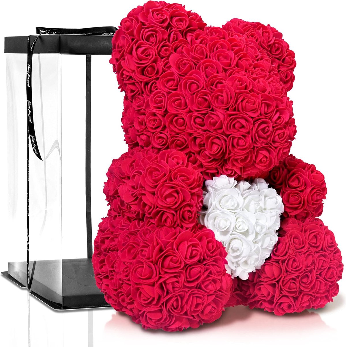 Rozenbeer met Cadeaubox - Luxe Bloemen Teddybeer voor Jubileum, Valentijn of Moederdag (Verschillende Kleuren & Maten)