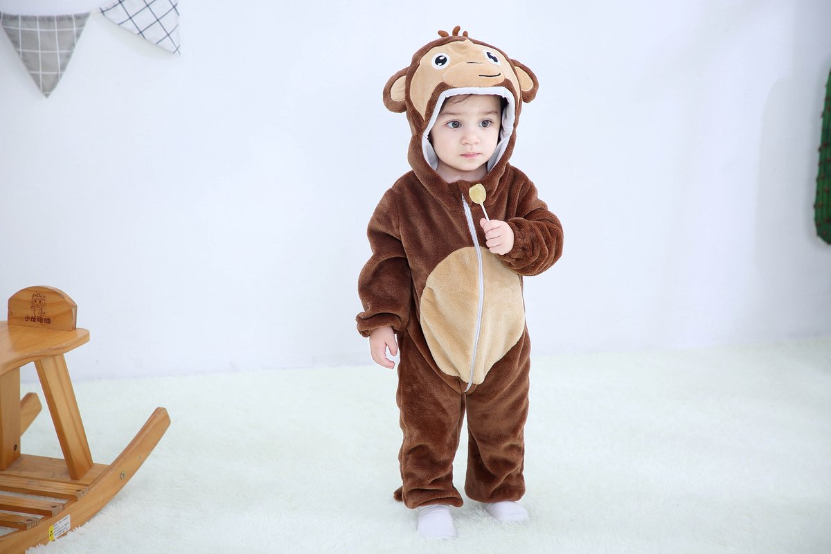Budino® Baby Onesie - Baby Romper - Baby Pyjama - Baby Pakje - Baby Verkleedkleding - Carnavalskleding - Dier - Aap - Bruin — afbeelding 8