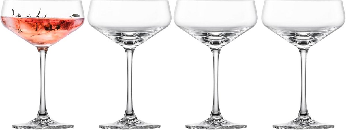 Set van 4 Coupe Cocktailglazen - Kristalglas met Getextureerde Voet - 266 ml