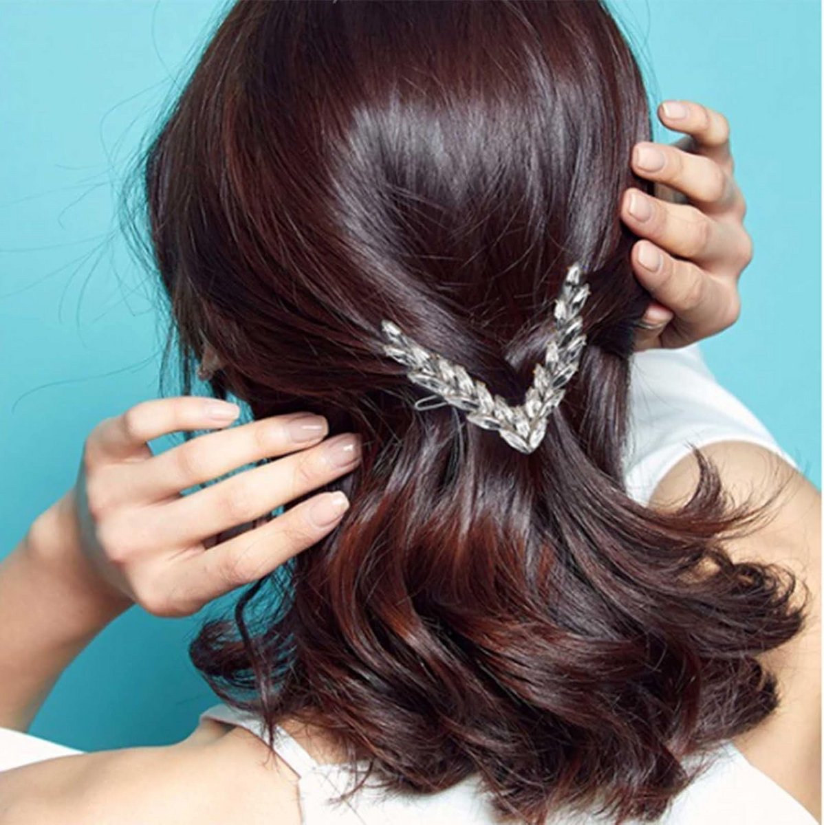 Elegante Geometrische V-Vorm Haarclip met Strass en Kristal