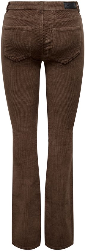 Bruine corduroy broek met rechte pijpen, zichtbaar achterpand.