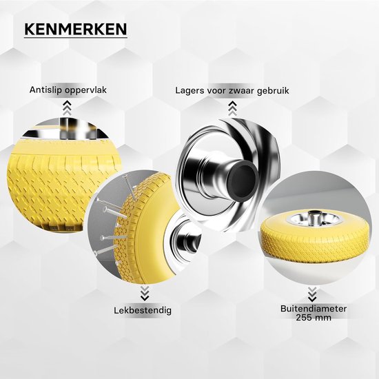 Lekvrij Massief PU-Wiel 3.00-4 (255mm) met Stalen Velg voor Steekwagens en Kruiwagens — afbeelding 3