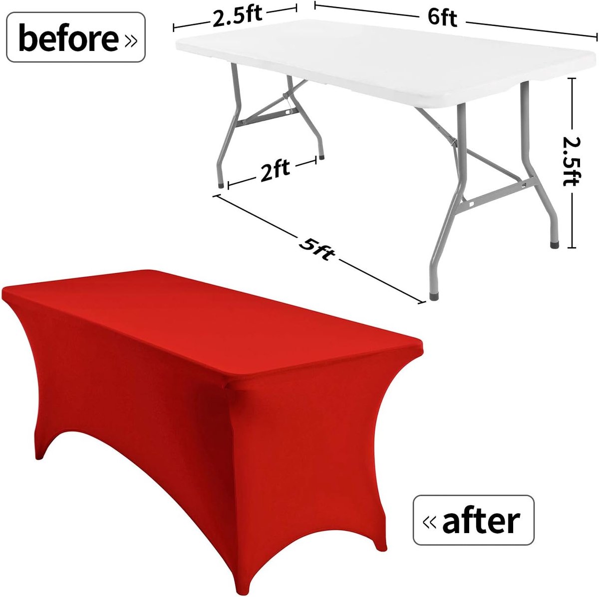 Rood Tafelkleed Rechthoekig Elastisch Spandex voor 6FT Tafels