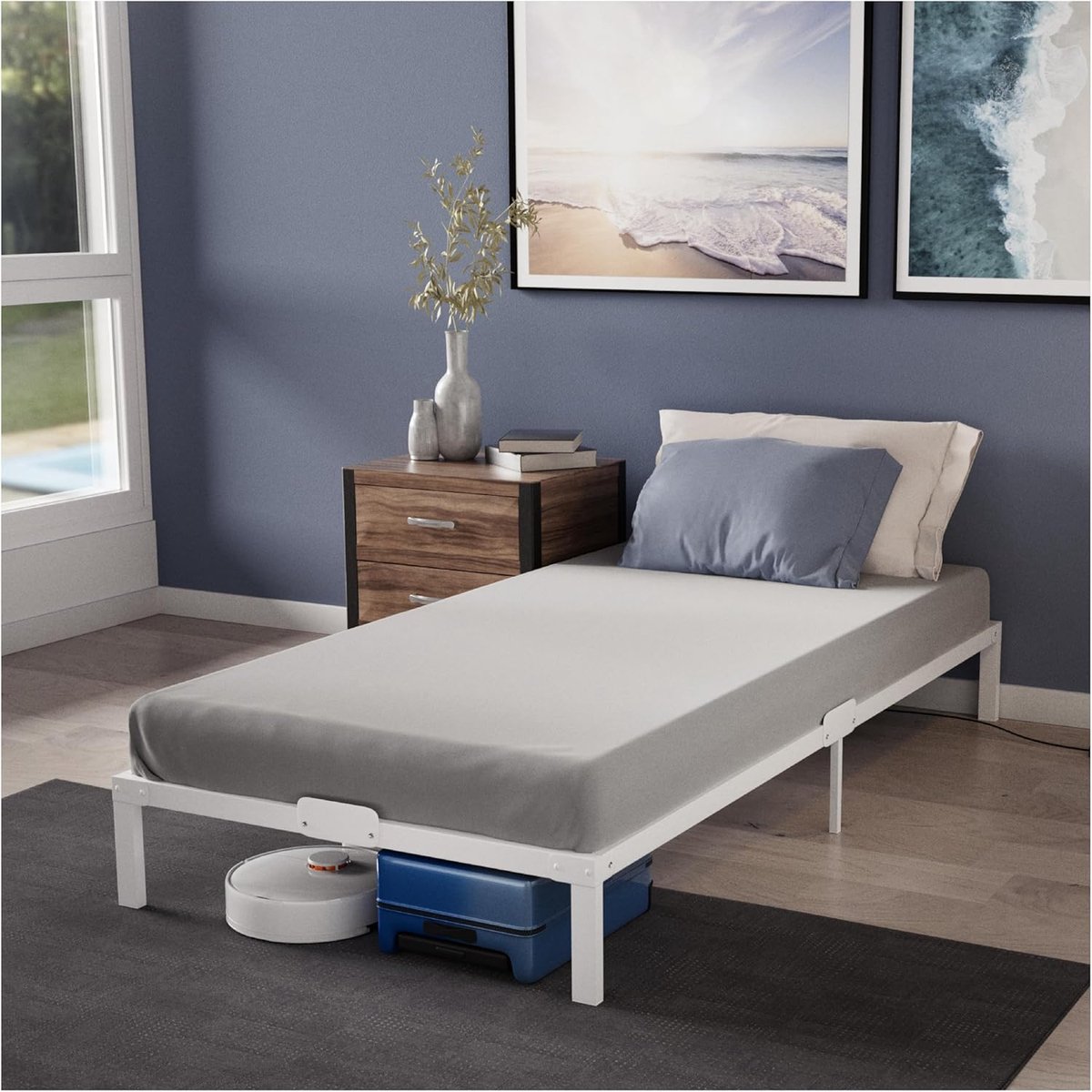 Robuust Metalen Bedframe Eenpersoonsbed 100 x 200 cm met Lattenbodem en Veel Opbergruimte