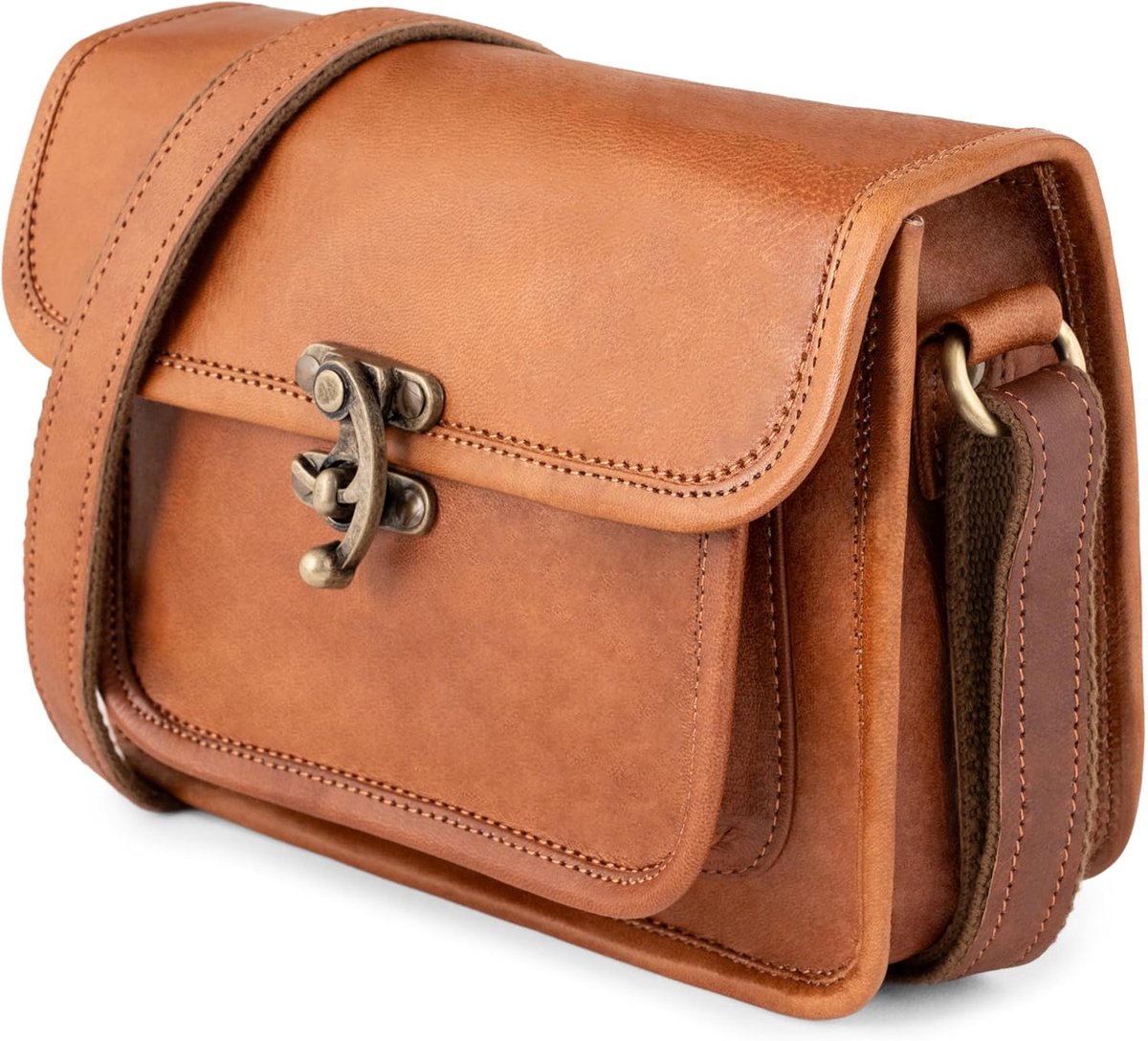 Vintage Leren Schoudertas Dames Helena S - Compacte Handtas Bruin