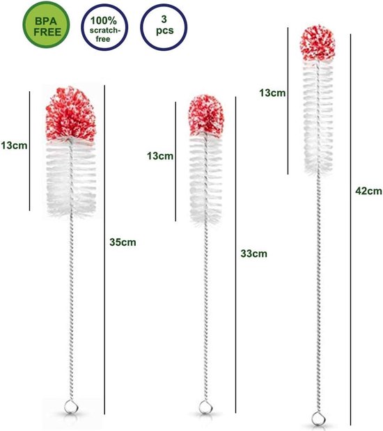 Multifunctionele Flessenborstel Set met Lange Steel - Schoonmaakborstels voor Babyflessen, Waterflessen en Thermos — afbeelding 3