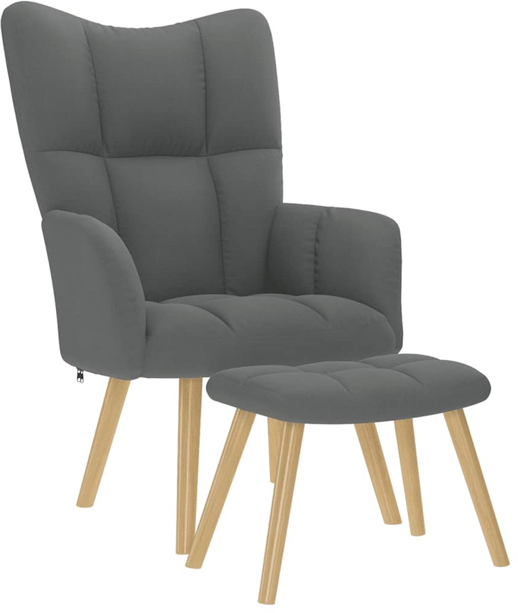 vidaXL Relaxstoel - met - voetenbank - stof - donkergrijs