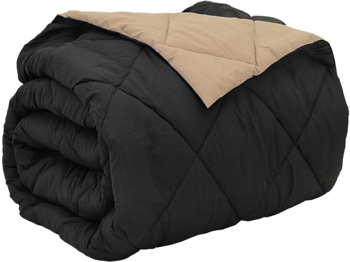 vidaXL - Volledig - Jaar - Dekbed - Zwart - en - Taupe - 200 - x - 200 - cm - Microvezel