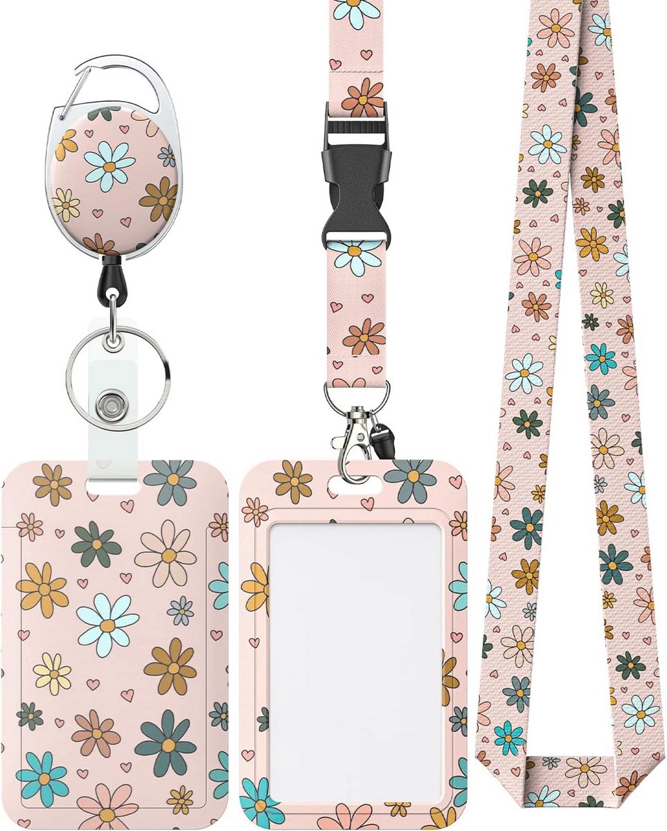 Verticale ID-kaarthouder met bloemenprint en Intrekbare Badge Reel