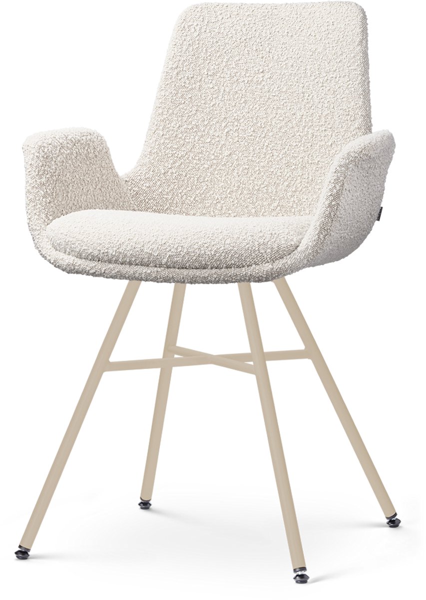 Nolon Noa-Eef Eetkamerstoel Bouclé Beige - Beige Onderstel - Japandi - Armleuning - Comfortabel - Stoffen