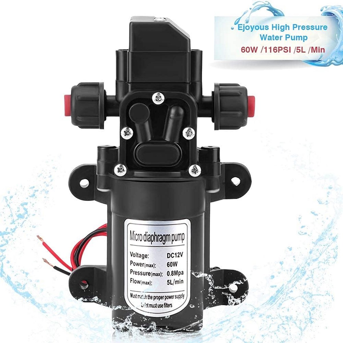 Zelfaanzuigende Hogedruk Waterpomp 12V DC met Drukschakelaar voor Caravan, Tuin en Auto thumbnail 5