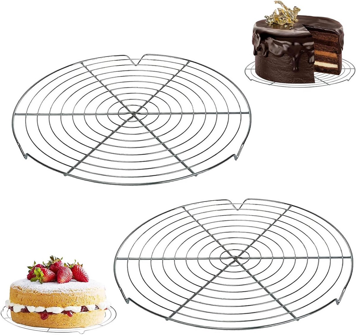 2x Rond Koelrooster RVS - 32 cm Taartrooster & Afkoelrek - Ideaal voor Koelen en Stomen