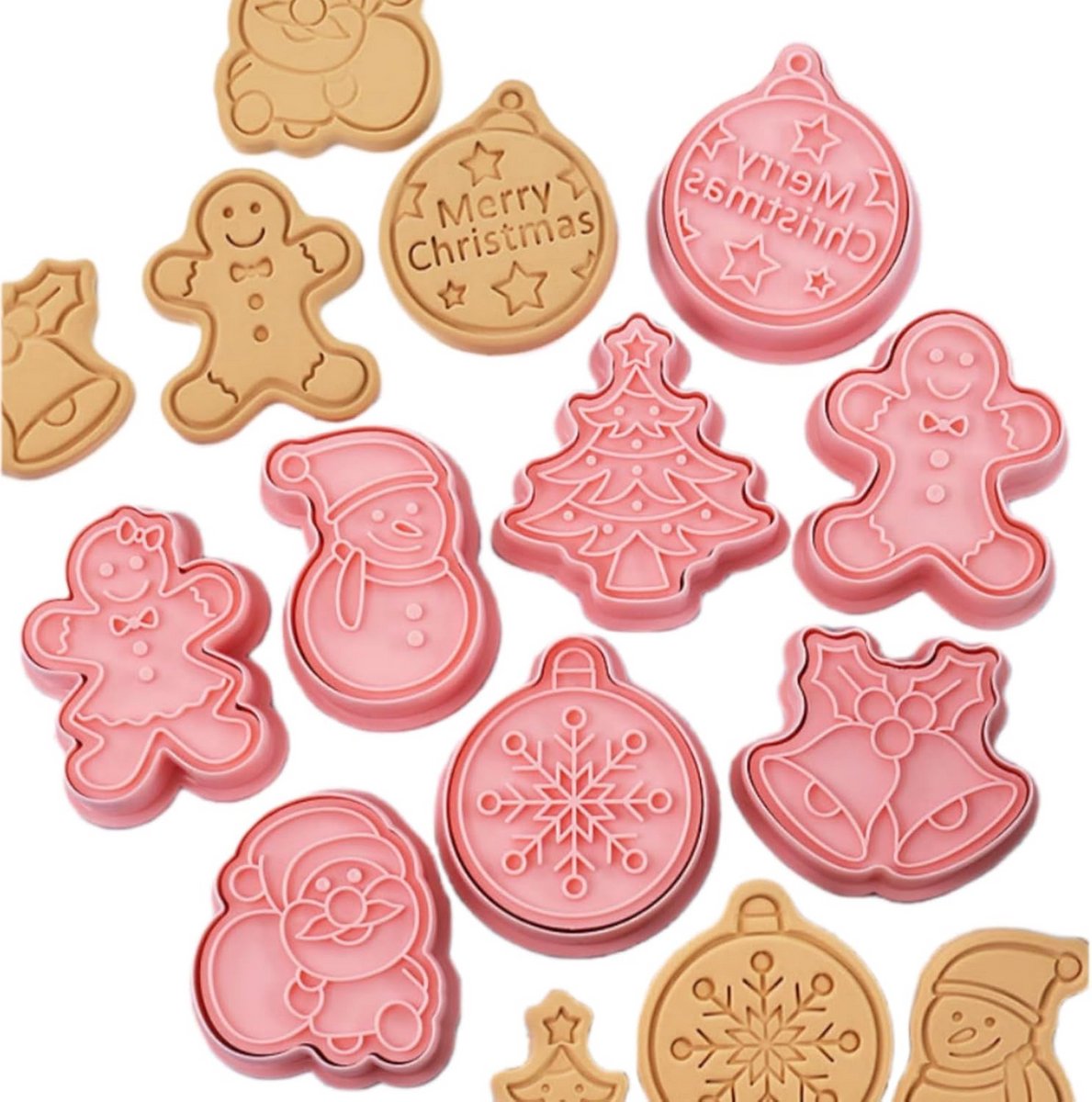 Set van 8 Kerst Uitsteekvormpjes - 3D Koekjesvormpjes en Stempels voor Kerstkoekjes