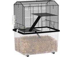 PawHut Hamsterkooi - Staaldraad - 57x43x74cm - Zwart