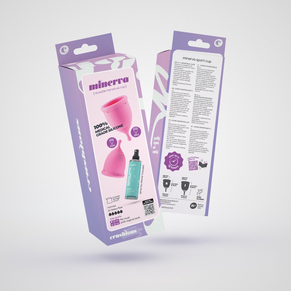 Crushious - Minerva - Menstruatiecups met Zak en Speelgoedreiniger - S en L - Roze