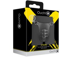 PU Leather Chastity Belt with Straps - Black