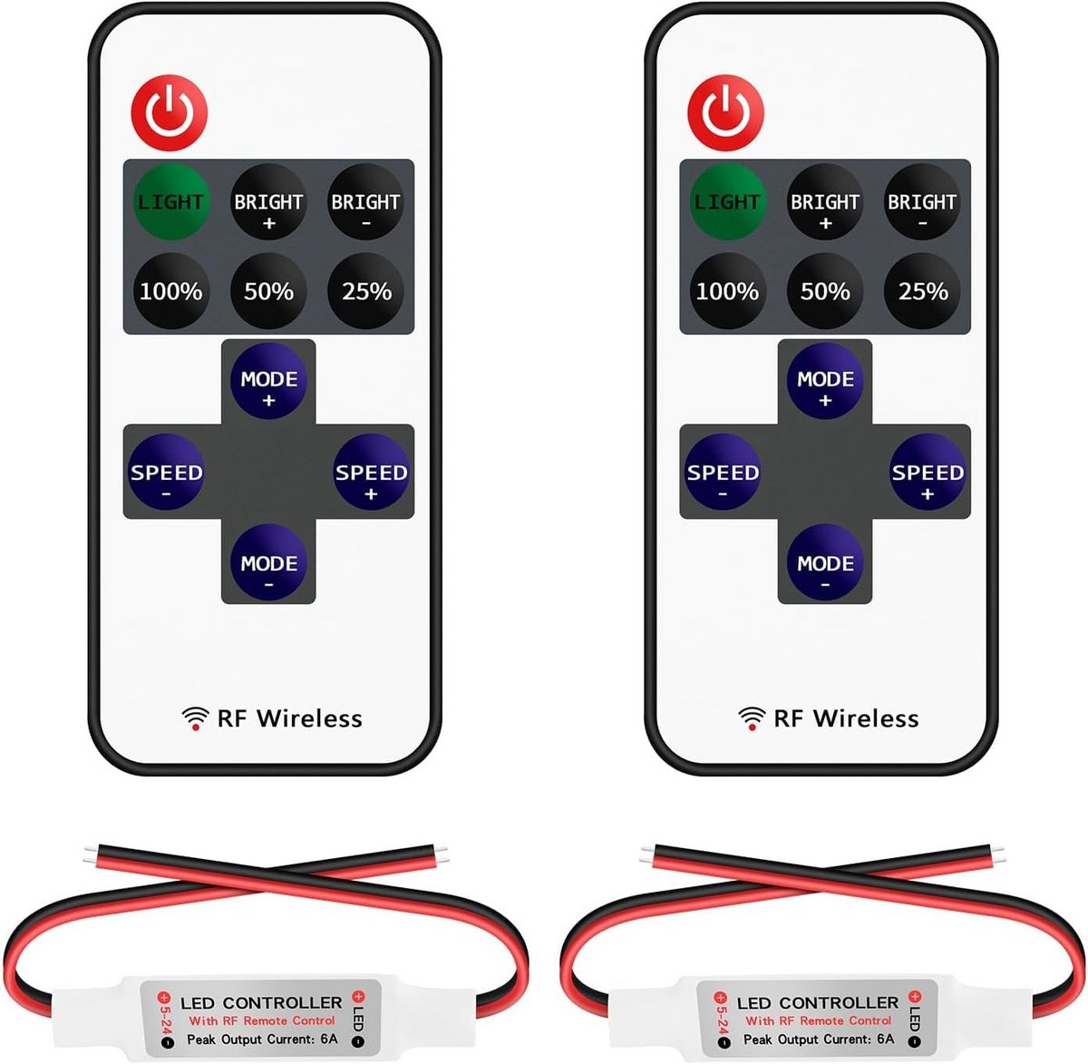 2 stuks RF Mini Led Controller met 11 Toetsen voor Monochromatische Ledstrips