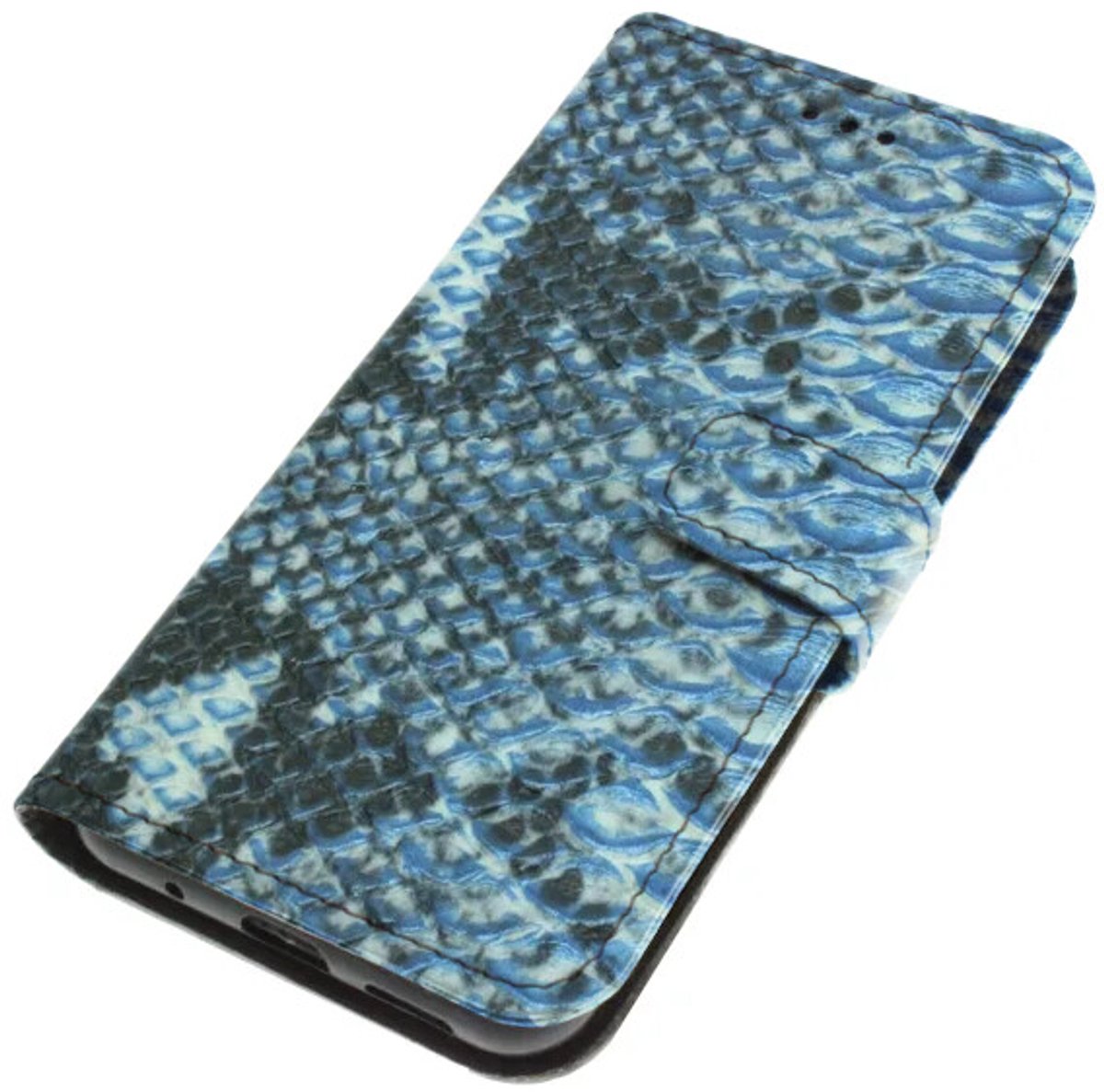 Echt leer hoesje geschikt voor Samsung Galaxy S26 Stug kalfsleer – slangenprint Blauw