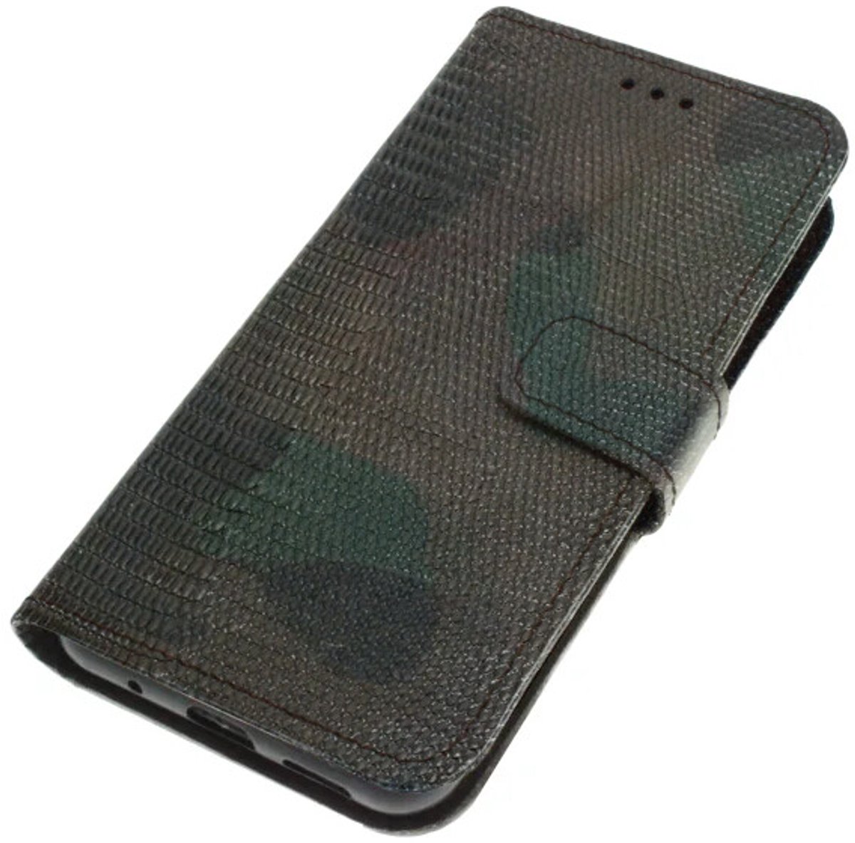 Echt leer hoesje geschikt voor Samsung Galaxy S24 Stug geitenleer camouflage print donkerbruin