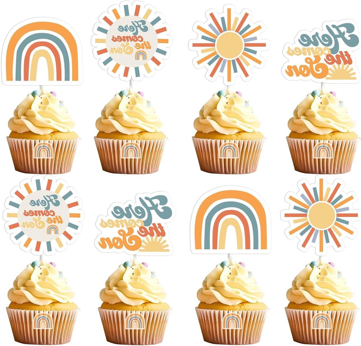 Baby Shower Decoraties Cake Topper 24 Stuks - Retro Sunshine Thema - Jongen Zonneschijn Feestartikelen - Boho Zon Baby Shower - Feestbenodigdheden - Decoratiepakket - Gender Reveal Feest - Feestdecoratie - Kinderfeestje Organiseren