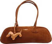 Flora&Co - PAOLO - suède look - hobotas/dames handtas - teckel charm - camel/bruin