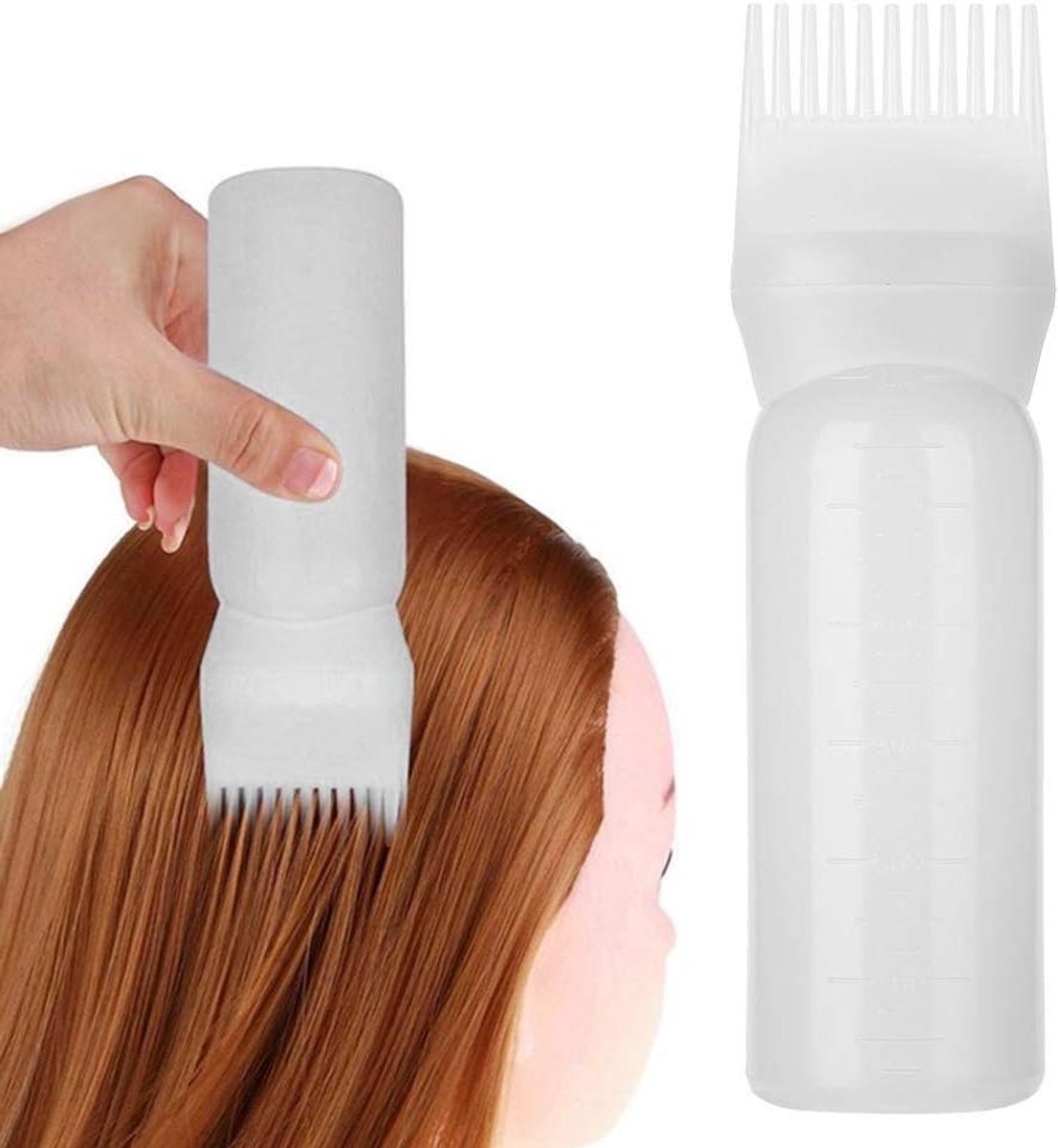 Applicatorfles voor haarkleuring - 150 ml - met borstel - wit. Makkelijk in gebruik.