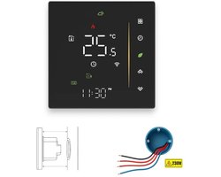 Wifi Inbouw Thermostaat | Touchscreen | App bediening | Spraakbediening | Inbouw montage | Energiezuinig | Tuya Smart Life | Zwart