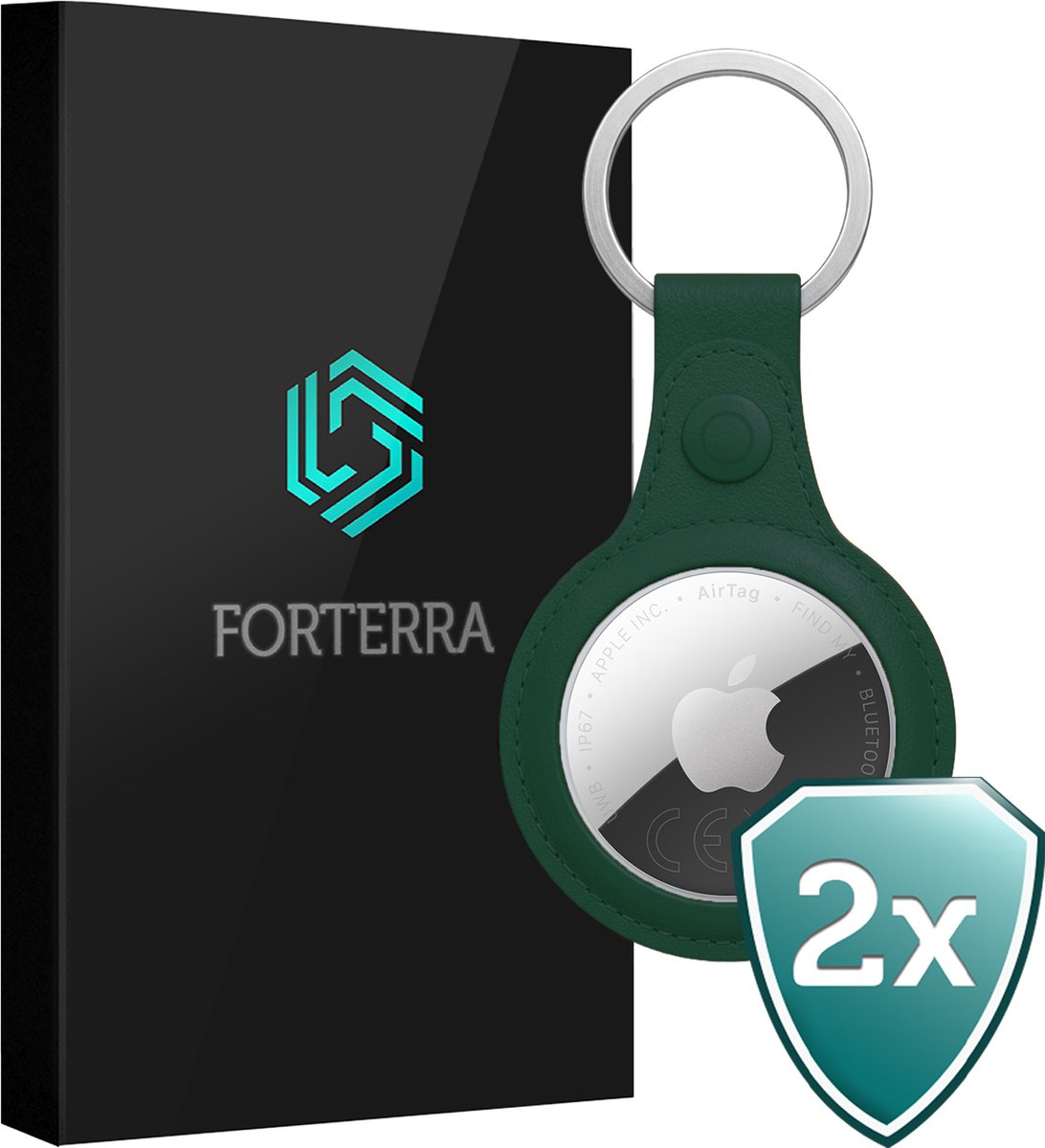 Forterra Sleutelhanger - Geschikt voor Apple AirTag 2 - Houder - PU-leer Hoesje - Donkergroen - 2 PACK