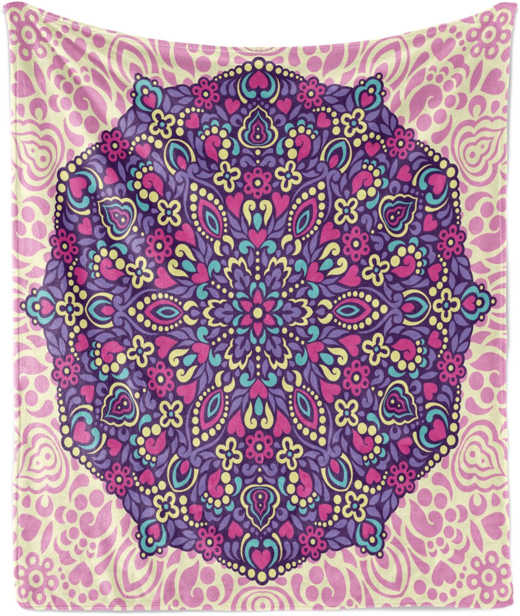 ABAKUHAUS Paarse Mandala Zachte Flanellen Fleece Deken, Bloemen Cosmos, Gezellige Pluche Plaid, 175 x 230 cm, Magenta Crème Roze