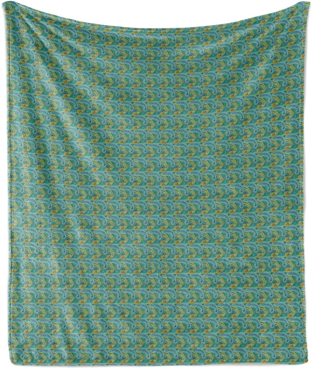 ABAKUHAUS Oosterse zachte flanellen fleece deken, geometrisch paisley-patroon, knusse pluche plaid, 125 x 175 cm, groen meerkleurig