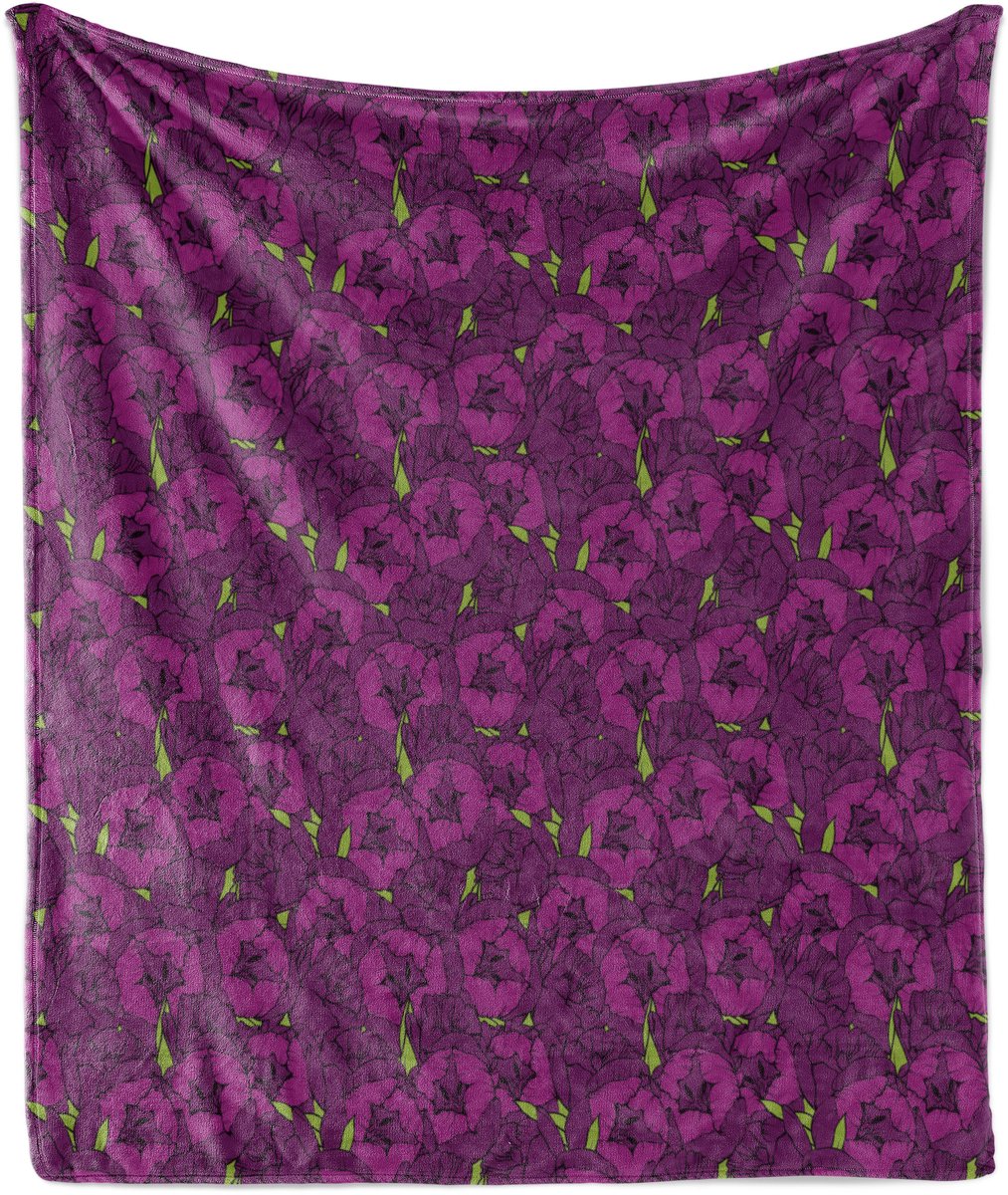 ABAKUHAUS Bloemenprint Zachte Flanellen Fleece Deken, Lente Seizoen Bloemblaadjes Romantisch, Gezellige Pluche Plaid, 125 x 175 cm, Paars en Groen
