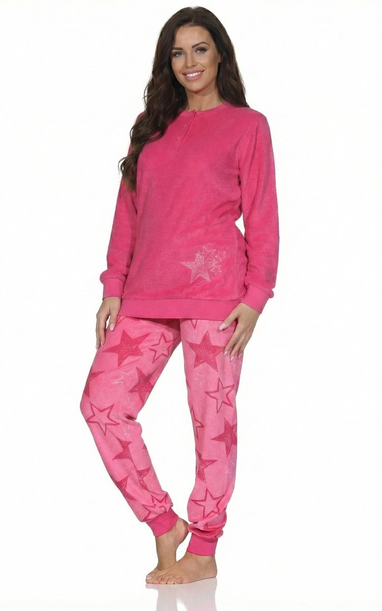 Normann dames badstof pyjama met lange mouwen in sterrendesign – ook in grote maten pink